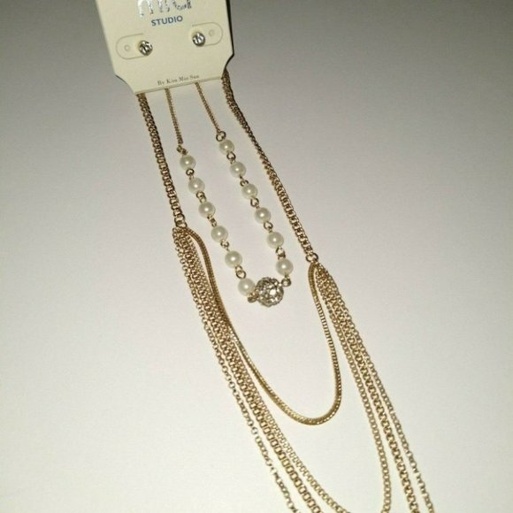 3/$10   Stud Earrings & Layered Gold-Tone Necklace - Picture 7 of 7